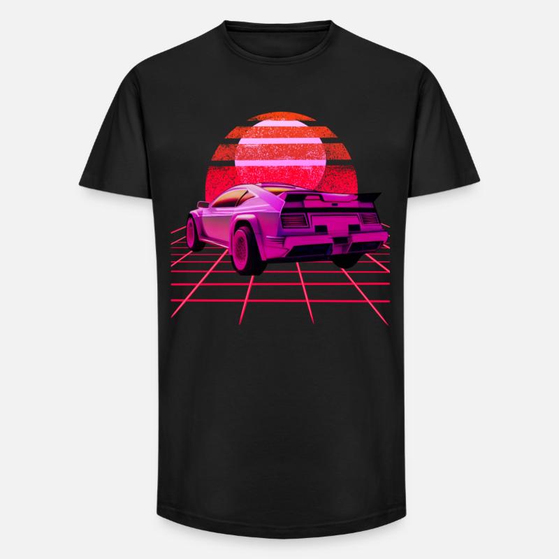 Retro Wave super Car Sunset - Long Fit Männer T-Shirt - Schwarz