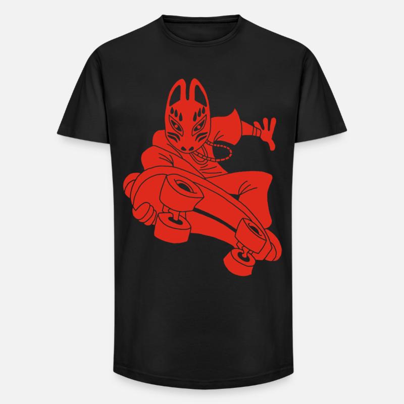 Seltsamer Rotfuchs beim Skateboarden - Long Fit Männer T-Shirt - Schwarz