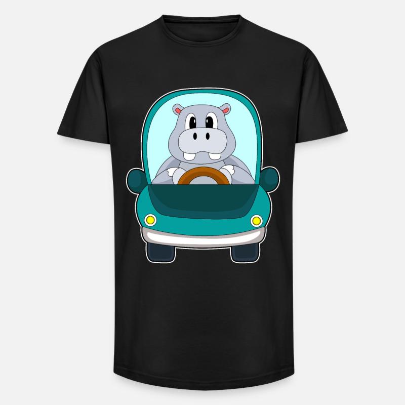 Nilpferd Auto - Long Fit Männer T-Shirt - Schwarz