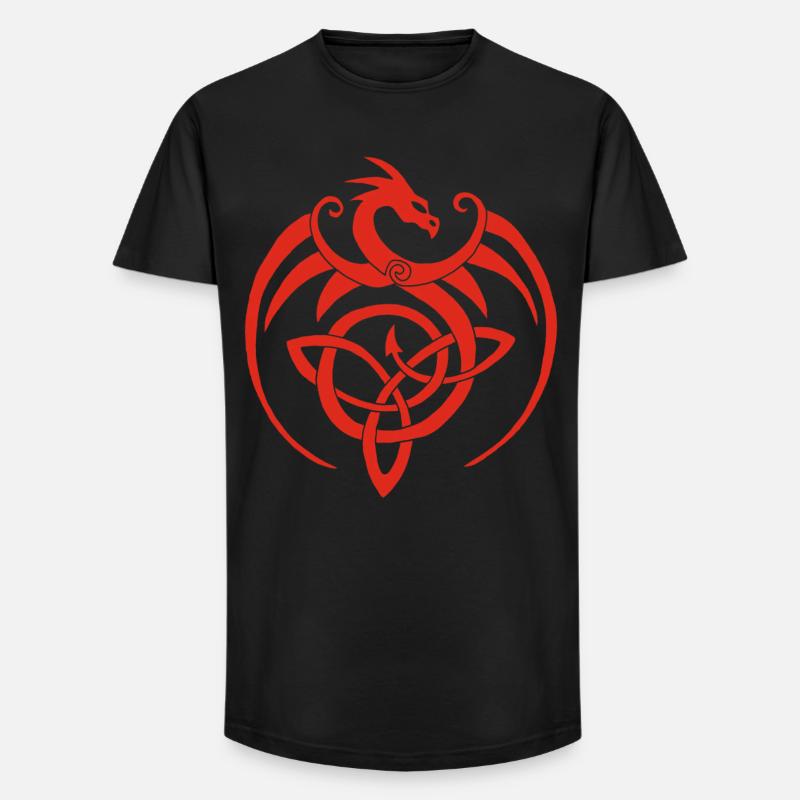 Roter Drache und keltisches Symbol - Long Fit Männer T-Shirt - Schwarz