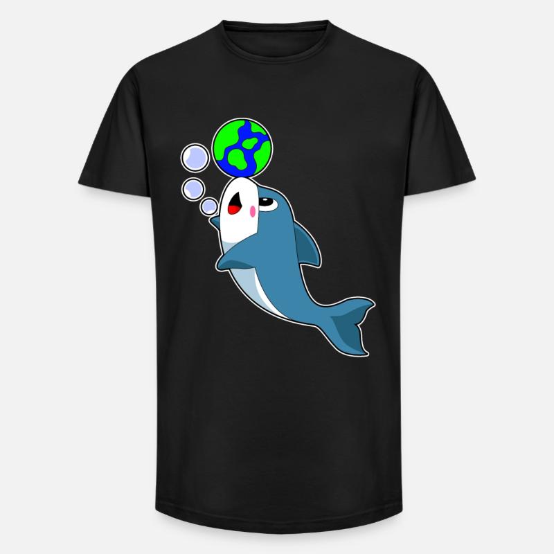 Delfin Erde - Long Fit Männer T-Shirt - Schwarz