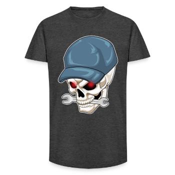 Skull Mechanic Wrench Workshop - Long Fit Men's T-Shirt - charcoal grey - Front - AI Model Male 185 light (185cm)