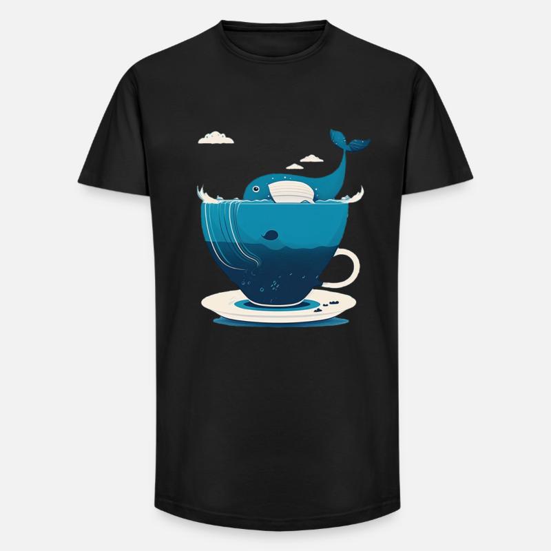 Wal in Teetasse - Long Fit Männer T-Shirt - Schwarz