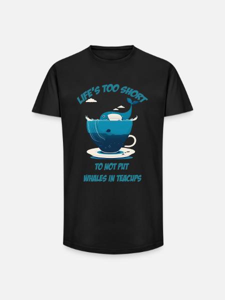 Whale in teacup with lettering - Long Fit Men's T-Shirt - black