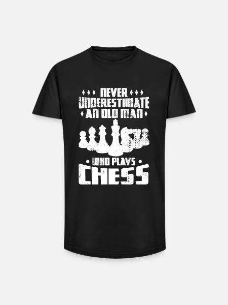 Never underestimate old chess players - Long Fit Men's T-Shirt - black