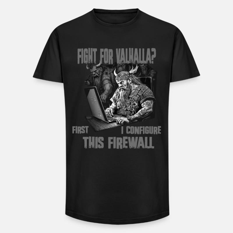 Firewall first Wikingerprogrammierer schwarz weiss - Long Fit Männer T-Shirt - Schwarz