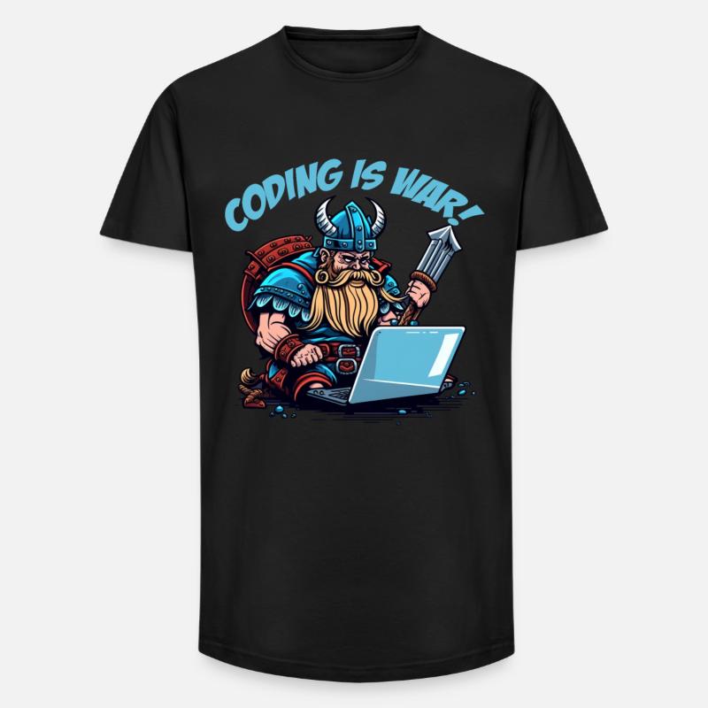 "Coding is war" Wikinger - Long Fit Männer T-Shirt - Schwarz