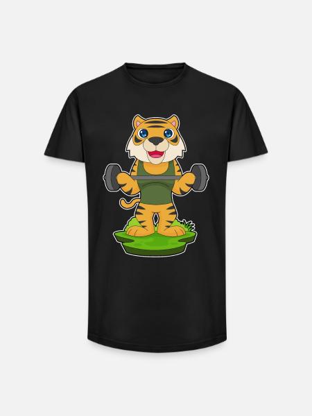 Tiger Bodybuilder Barbell Bodybuilding - Long Fit Men's T-Shirt - black