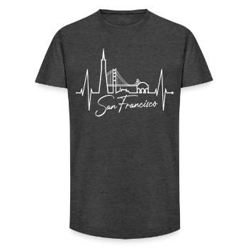 San Francisco Skyline Heartbeat Californie États-Unis - T-shirt coupe longue homme - charbon - Devant - AI Model Male 185 light (185cm)