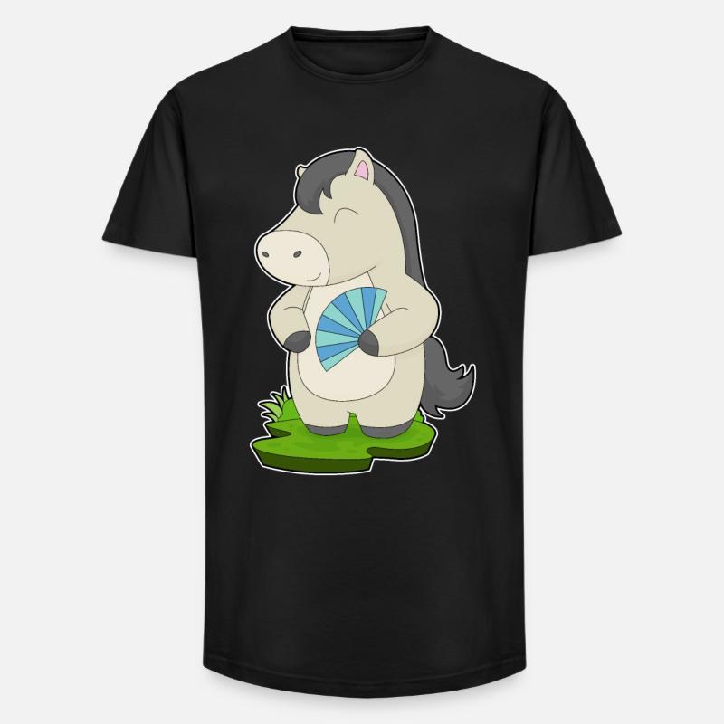 Pferd Handventilator - Long Fit Männer T-Shirt - Schwarz