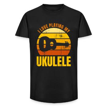 Dicton de motivation pour ukulélé - T-shirt coupe longue homme - noir - Devant - AI Model Male 185 light (185cm)