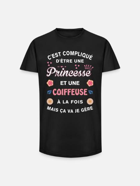 Cadeau Humoristique Coiffeuse Princesse - T-shirt coupe longue homme - noir