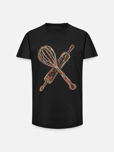 Rolling pin and hand mixer drawing - Long Fit Men's T-Shirt - black