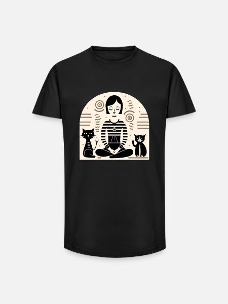 Yoga avec les chats - T-shirt coupe longue homme - noir