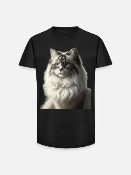 Fluffy Cat Face Portrait - Long Fit Men's T-Shirt - black