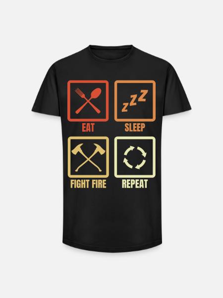 Essen Schlafen Feuer bekämpfen - Long Fit Männer T-Shirt - Schwarz