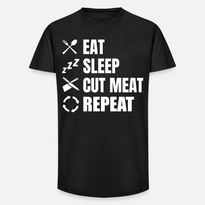 Manger, dormir, boucher, répéter - T-shirt coupe longue homme - noir