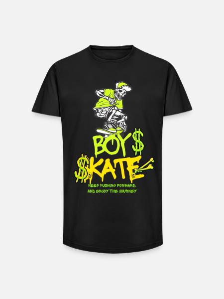 Boy Skateboarding Skull Graphic Design - Long Fit Men's T-Shirt - black