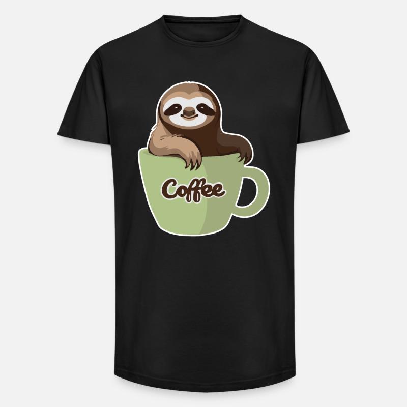 Faultier in einer Kaffeetasse - Long Fit Männer T-Shirt - Schwarz