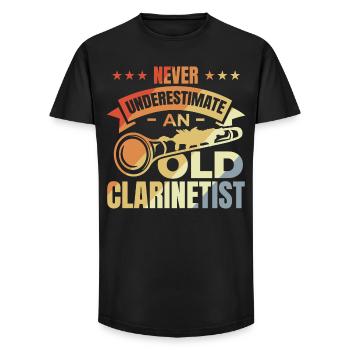 Unterschätze nie alte Klarinettisten - Long Fit Männer T-Shirt - Schwarz - Vorne - AI Model Male 185 light (185cm)