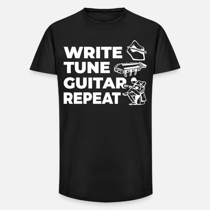 Write Tune Guitar Repeat - Long Fit Männer T-Shirt - Schwarz