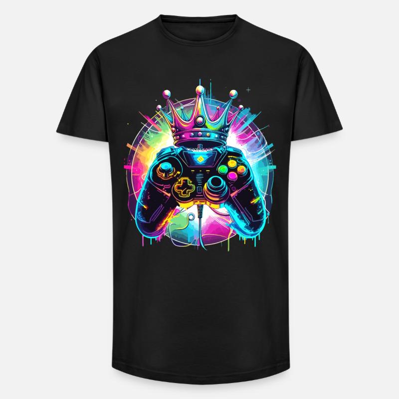 Gaming Controller mit Krone - Long Fit Männer T-Shirt - Schwarz