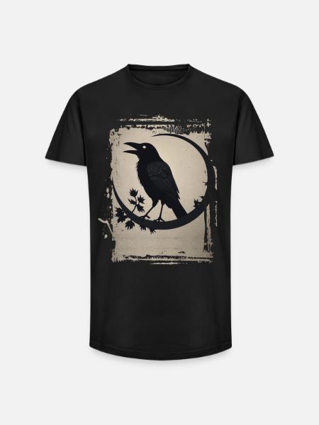 Raven sitting on branch - Long Fit Men's T-Shirt - black