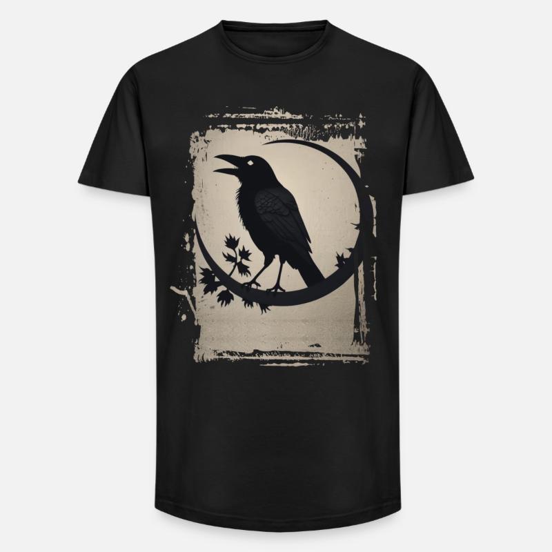 Rabe auf Ast sitzend - Long Fit Männer T-Shirt - Schwarz
