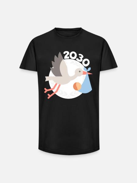 Cigogne avec bébé 2030 - T-shirt coupe longue homme - noir