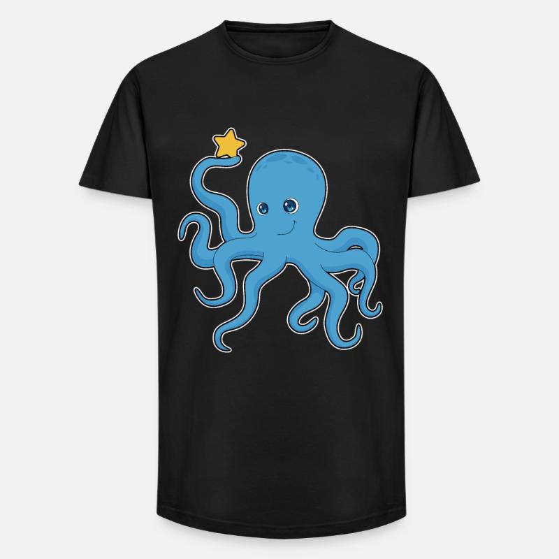 Krake Stern - Long Fit Männer T-Shirt - Schwarz
