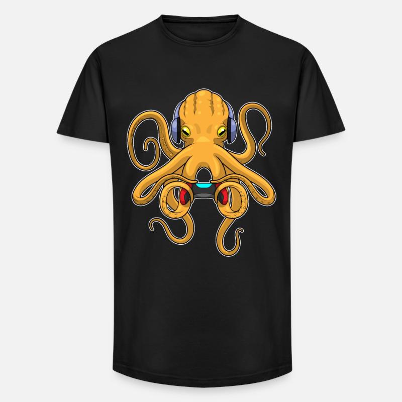 Krake Gamer Controller - Long Fit Männer T-Shirt - Schwarz