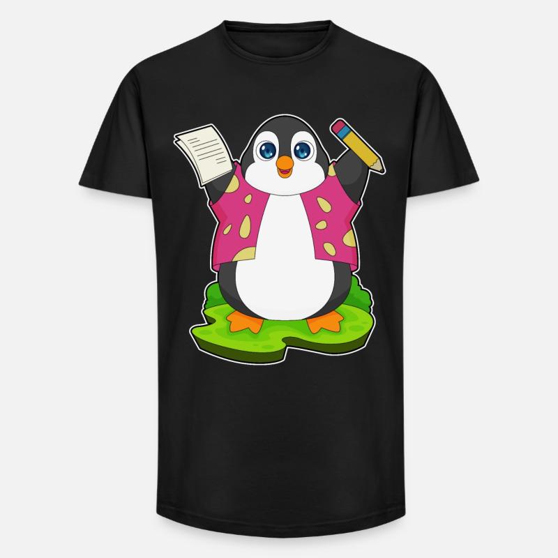 Pinguin Bleistift Papier Schule - Long Fit Männer T-Shirt - Schwarz