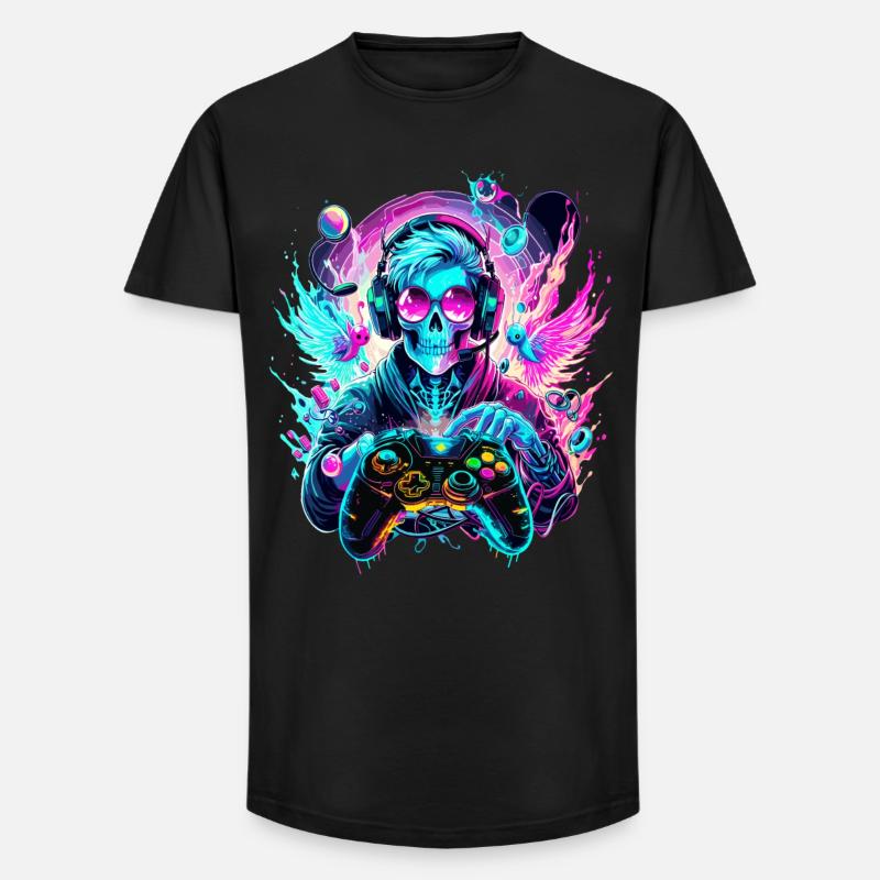 Synthwave Skull Gaming Controller Art - Long Fit Männer T-Shirt - Schwarz