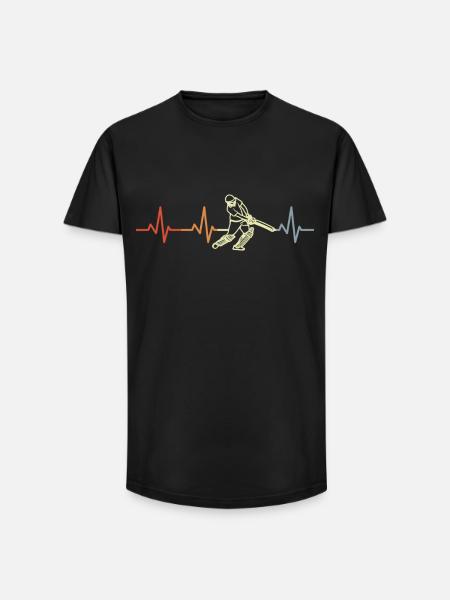 Retro Cricket Heart Line - Long Fit Men's T-Shirt - black
