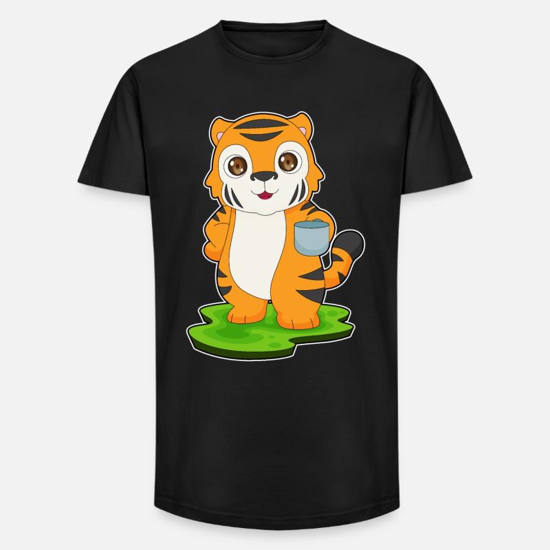 Tiger Kaffee Tasse - Long Fit Männer T-Shirt - Schwarz