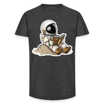 Astronaute confortablement installé sur une planète et en train de lire - T-shirt coupe longue homme - charbon - Devant - AI Model Male 185 light (185cm)