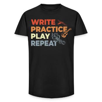 Ukulele Zitat Retro Stil - Long Fit Männer T-Shirt - Schwarz - Vorne - AI Model Male 185 light (185cm)