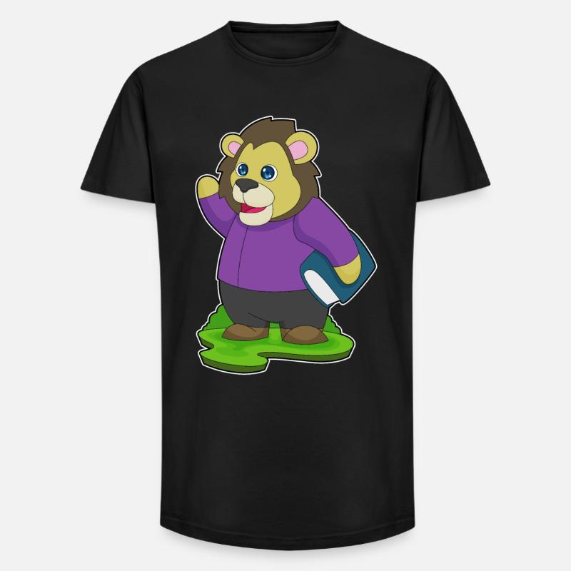 Löwe Nerd Buch - Long Fit Männer T-Shirt - Schwarz