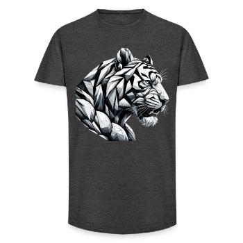 Tiger Head Geometric Geometry Gift - Long Fit Men's T-Shirt - charcoal grey - Front - AI Model Male 185 light (185cm)
