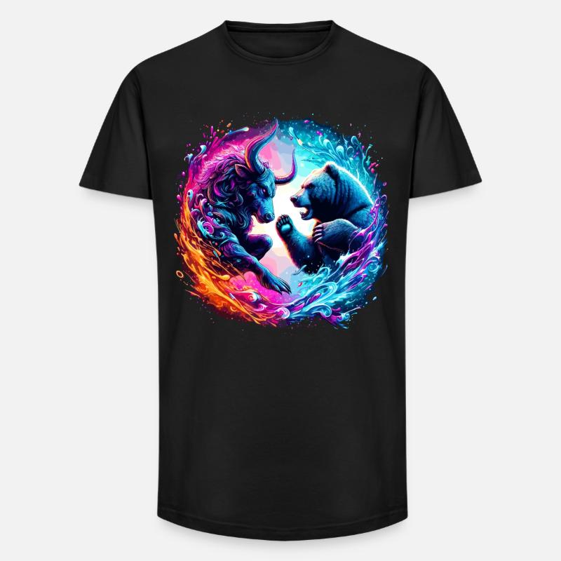 Bulle vs Bär Börsen Kampf - Long Fit Männer T-Shirt - Schwarz