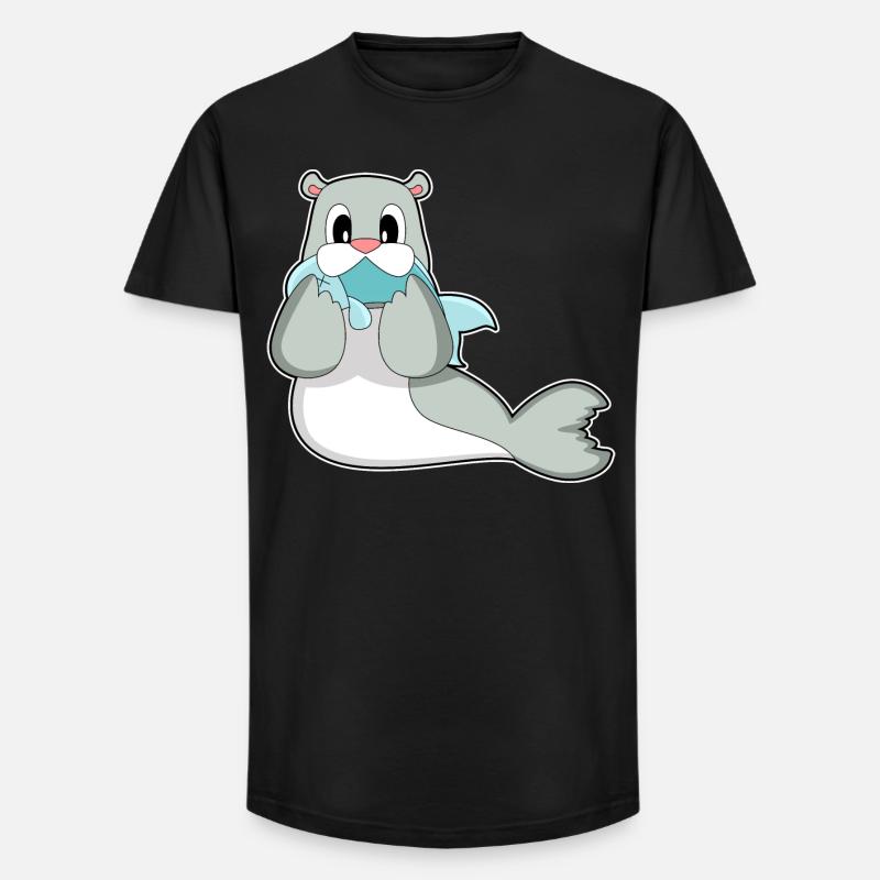 Poisson phoque - T-shirt coupe longue homme - noir