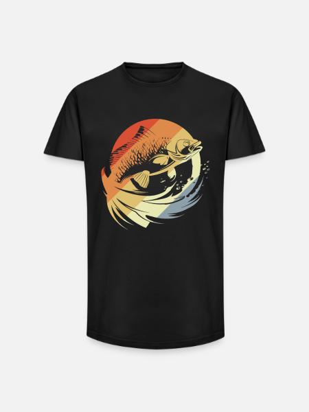 Fish Graphic Retro Look - Long Fit Men's T-Shirt - black