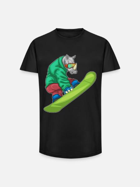 Rhino Snowboarder Snowboard - Long Fit Men's T-Shirt - black