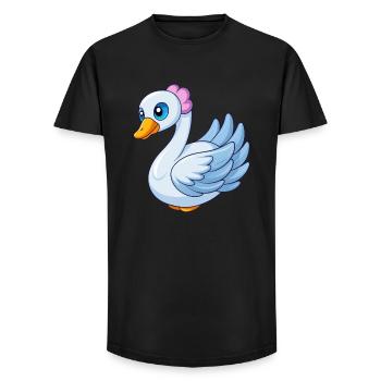Swan Cute Mascot Cartoon Character Kawaii - Long Fit Men's T-Shirt - black - Front - AI Model Male 185 light (185cm)