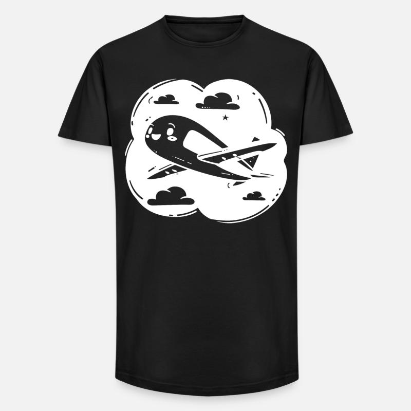 Propellerflugzeug Zeichnung - Long Fit Männer T-Shirt - Schwarz