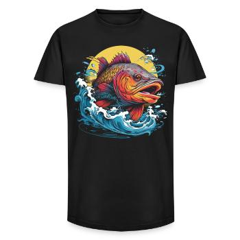 Illustration de pêche - T-shirt coupe longue homme - noir - Devant - AI Model Male 185 light (185cm)