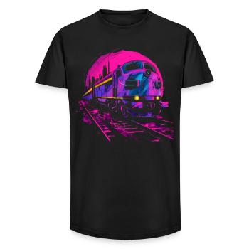 Retrowave Eisenbahn - Long Fit Männer T-Shirt - Schwarz - Vorne - AI Model Male 185 light (185cm)