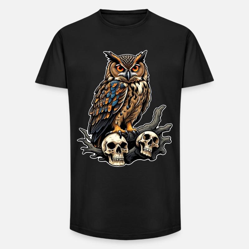 Eule sitzt auf Skulls - Long Fit Männer T-Shirt - Schwarz