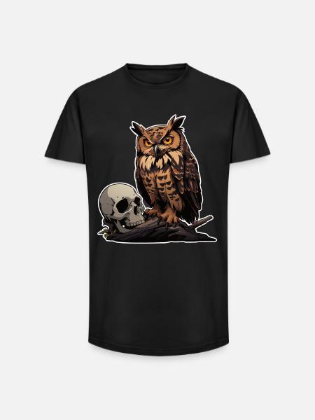 Mystic Owl Sitting on a Skull - Long Fit Men's T-Shirt - black