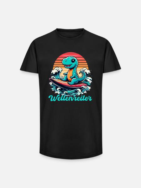 Cute T-Rex Surfer Surfing Gift - Long Fit Men's T-Shirt - black